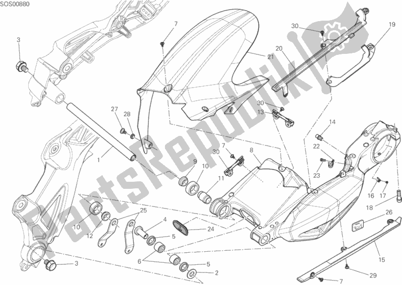 All parts for the Swing Arm of the Ducati Diavel Carbon FL Thailand 1200 2019